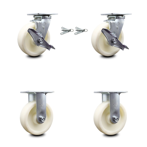 6 Inch Nylon Caster Set with 2 Brakes/Swivel Lock 2 Rigid